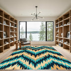 Teal Tan Navy Chevron Zigzag Rug