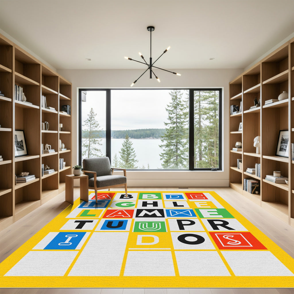 Alphabet Grid Colorful Blocks Rug
