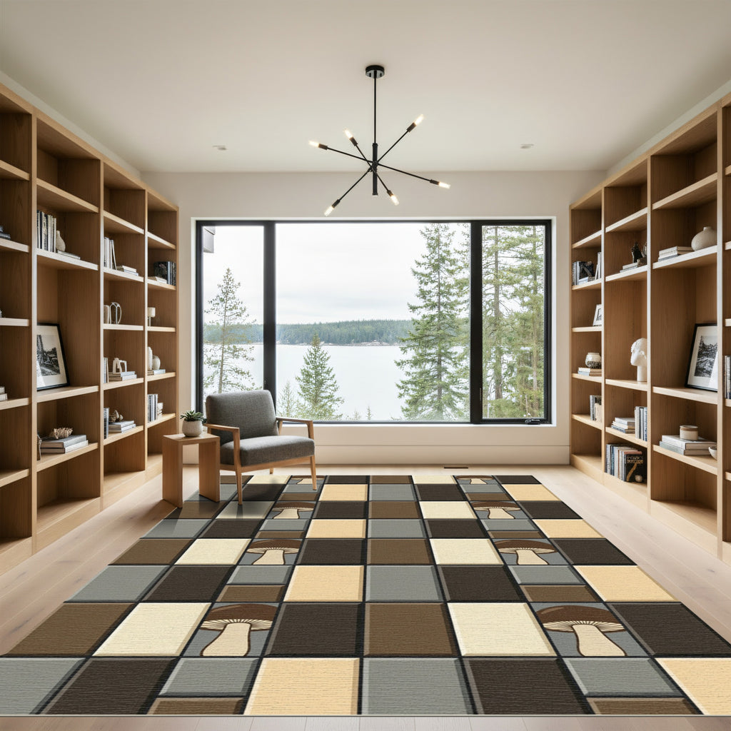 Earthy Mushroom Tiled Rectangles Rug