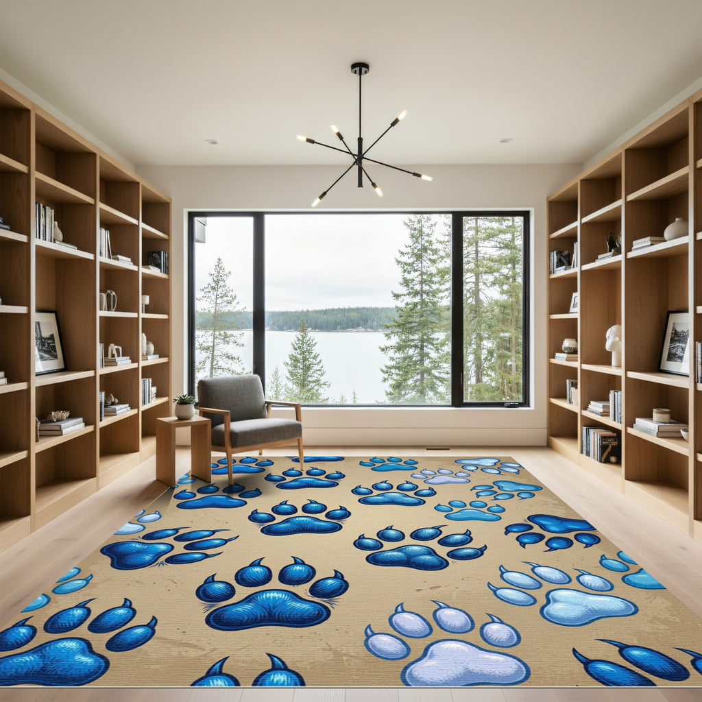 Bold Blue Paw Prints Scattered Rug