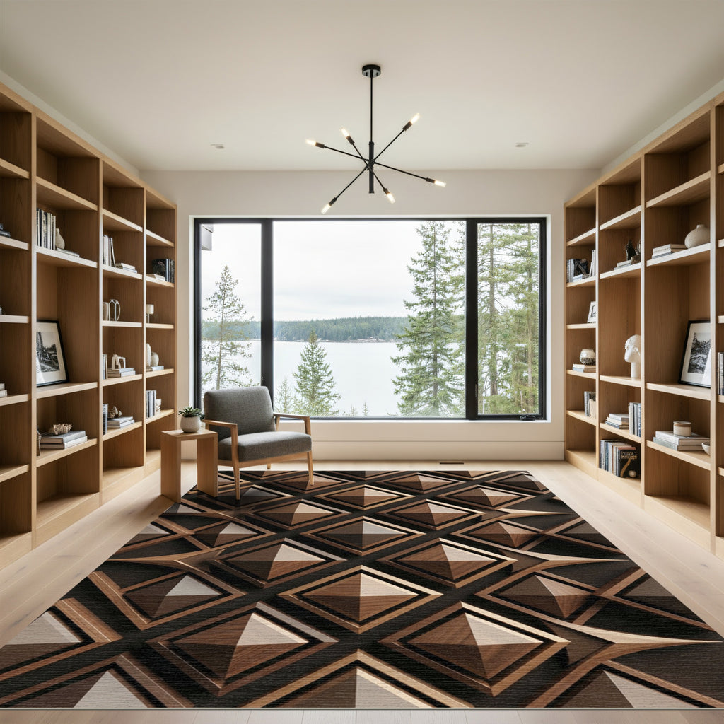 Geometric Wood Tone Pyramid Diamond Rug