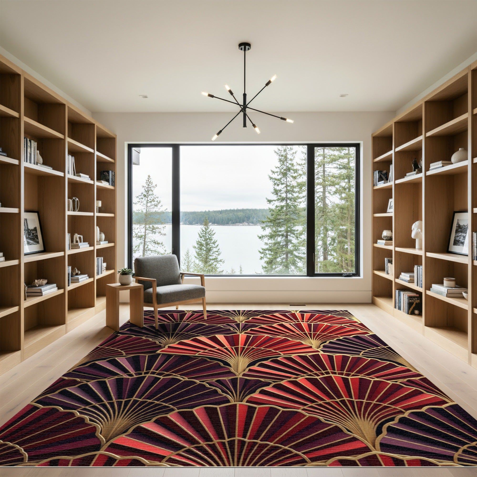 Red Ombre Fan Art Deco Rug
