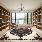 Ornate Burgundy Heart Damask Accent Rug