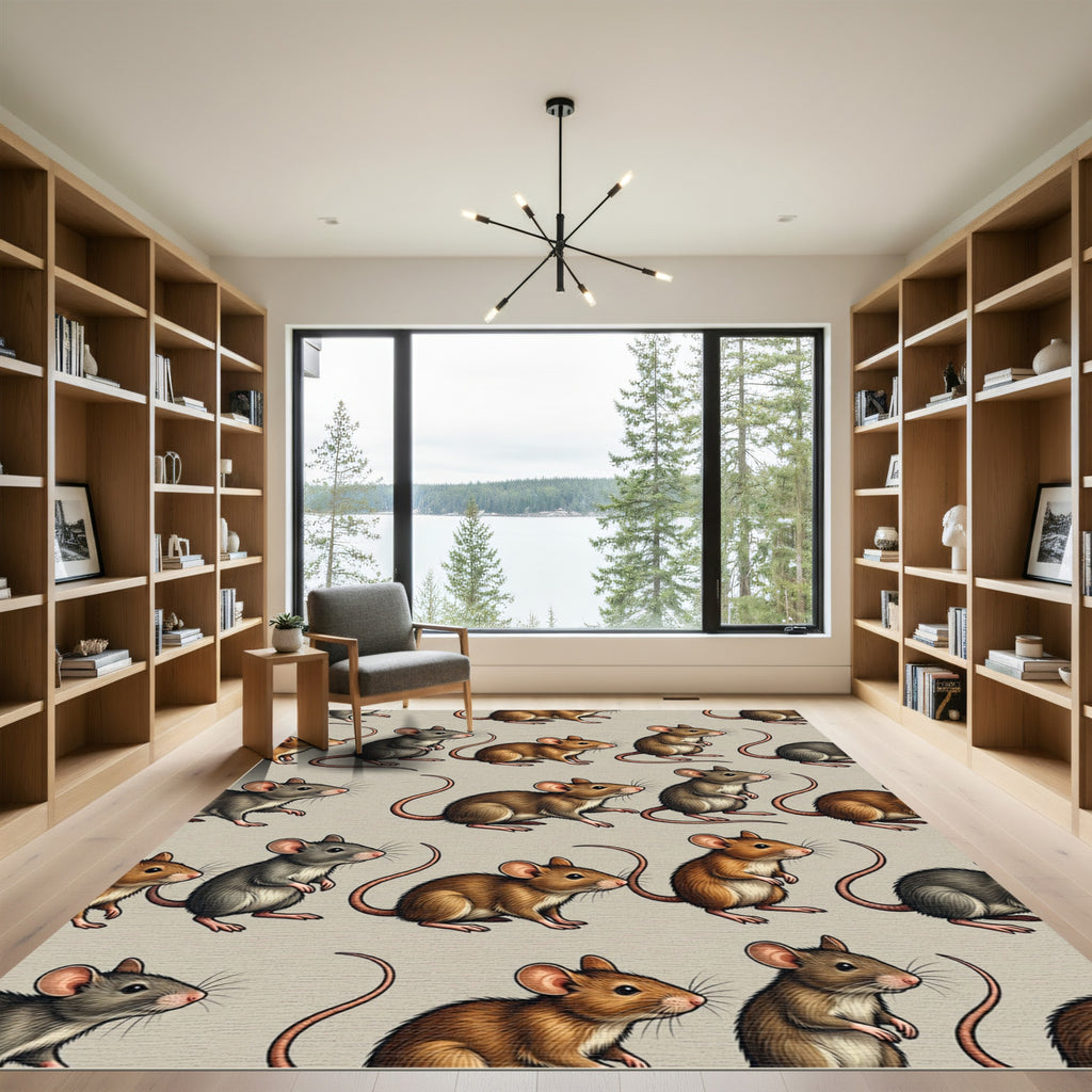 Whimsical Mouse Sketch Neutral Repeat Rug