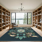 Elegant Teal Rose Floral Cameo Rug