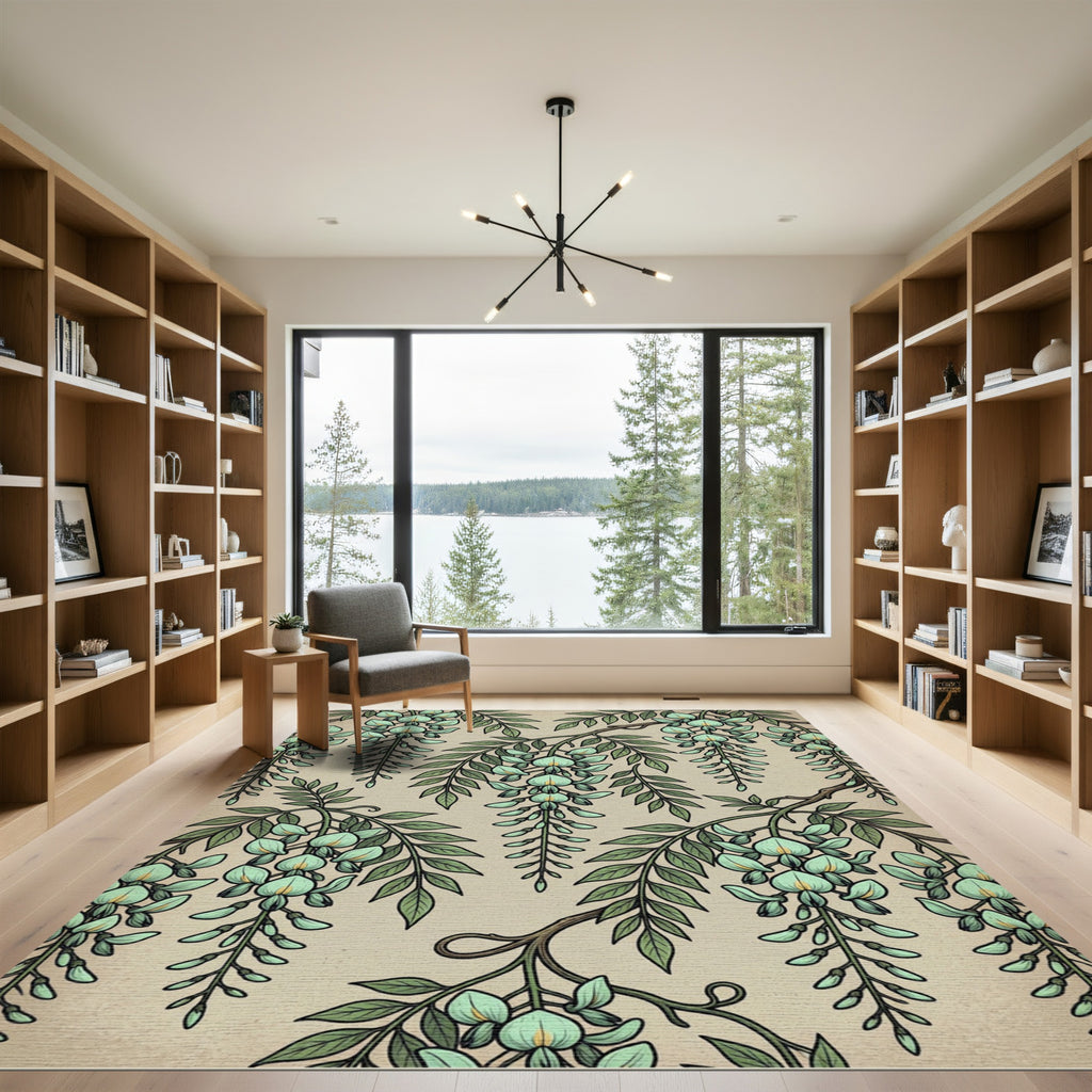 Sage Green Wisteria Botanical Willow Vibe Rug