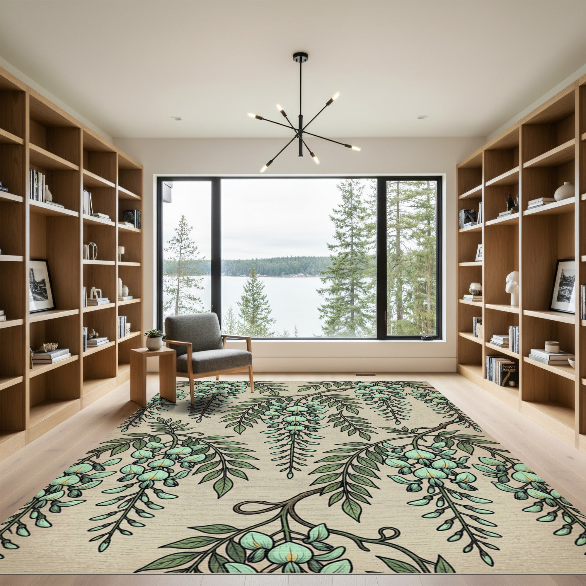Sage Green Wisteria Botanical Willow Vibe Rug