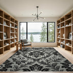 Ornate Black Silver Floral Scroll Rug