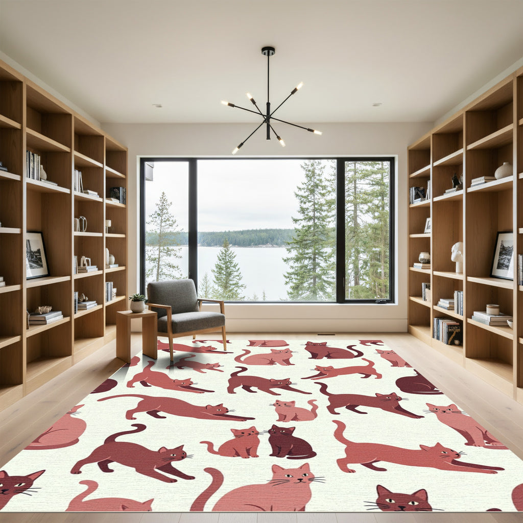Whimsical Dusty Rose Cat Illustrator Rug