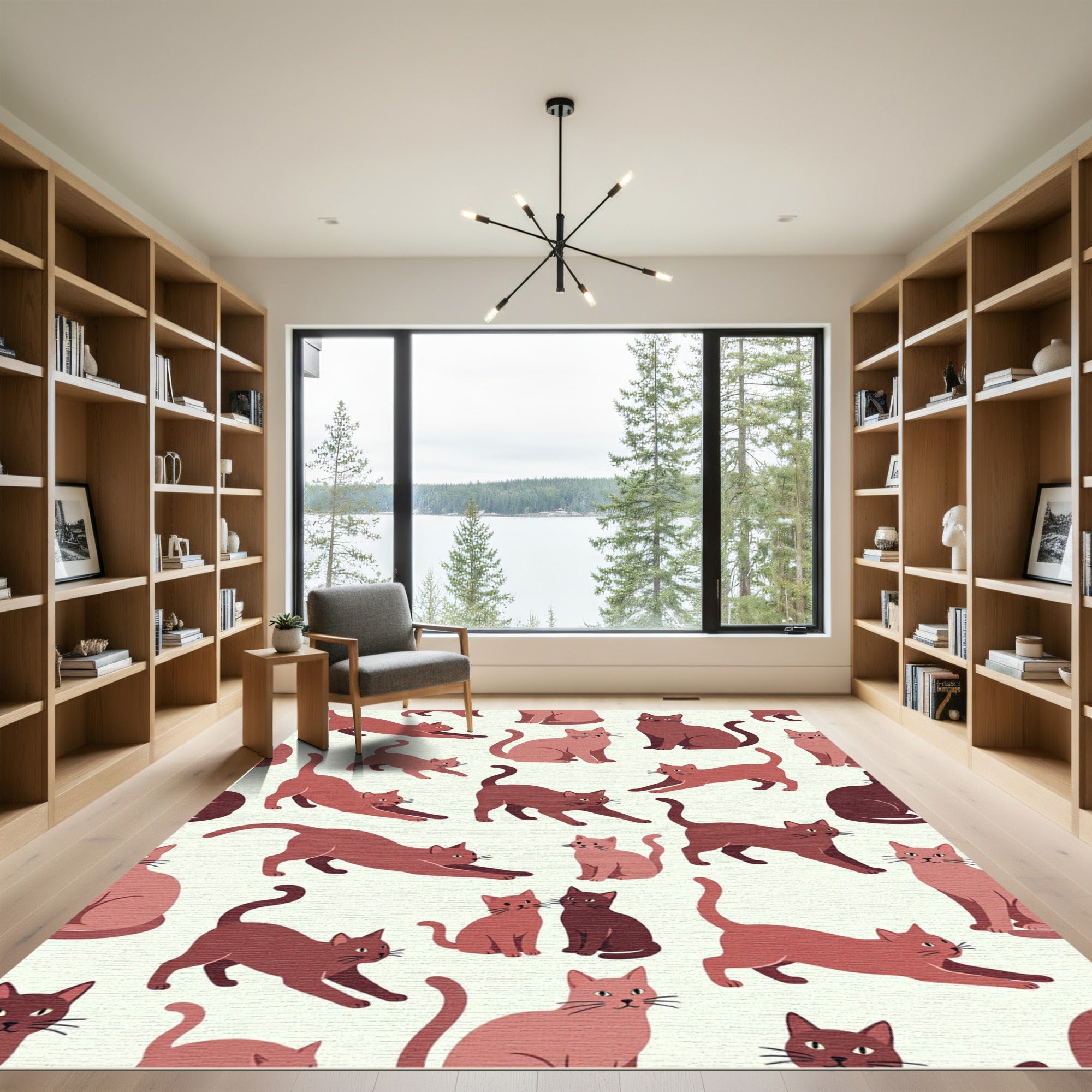 Whimsical Dusty Rose Cat Illustrator Rug