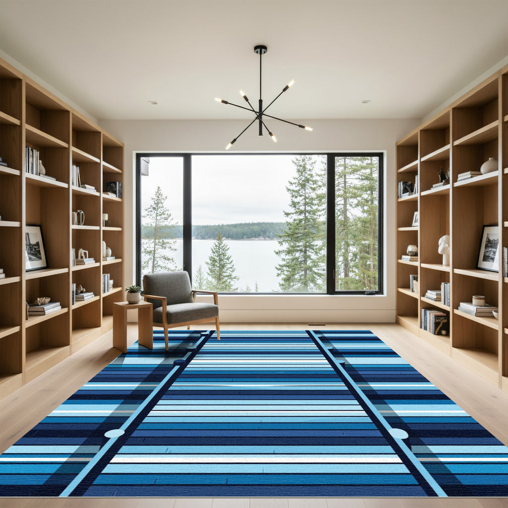 Modern Navy and Slate Striped Horizon Rug