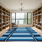 Modern Navy and Slate Striped Horizon Rug