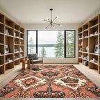 Royal Red Crown Emblem Damask Rug