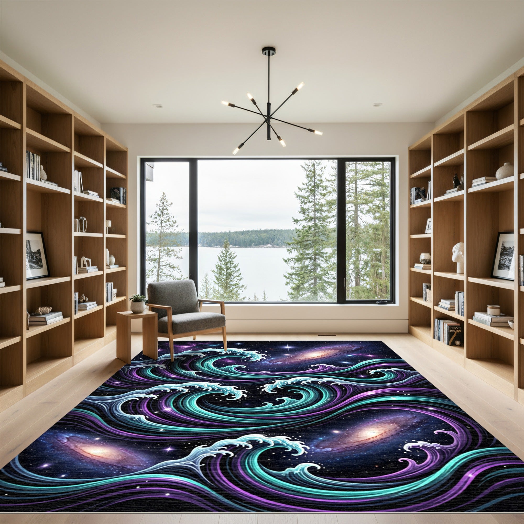 Celestial Turquoise Purple Cosmic Wave Rug