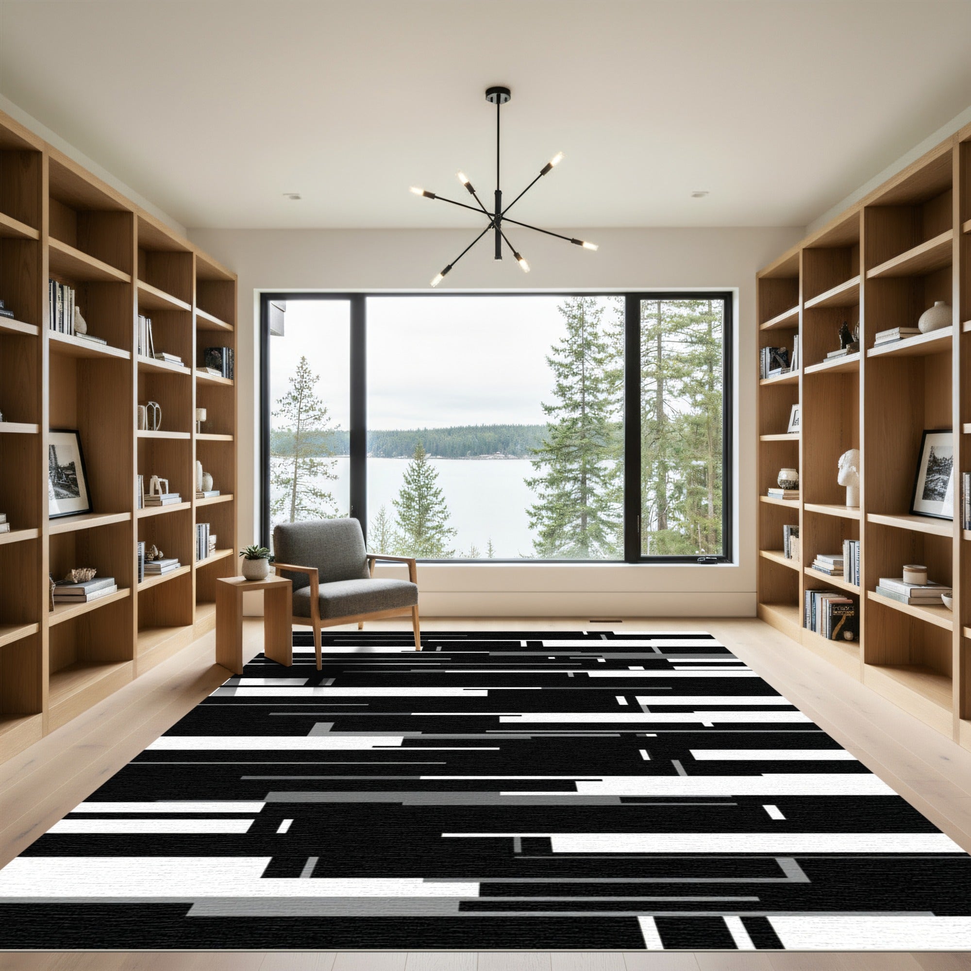 Monochrome Abstract Bar Rectangles Rug