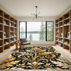 Golden Acanthus Scroll Floral Ornament Rug