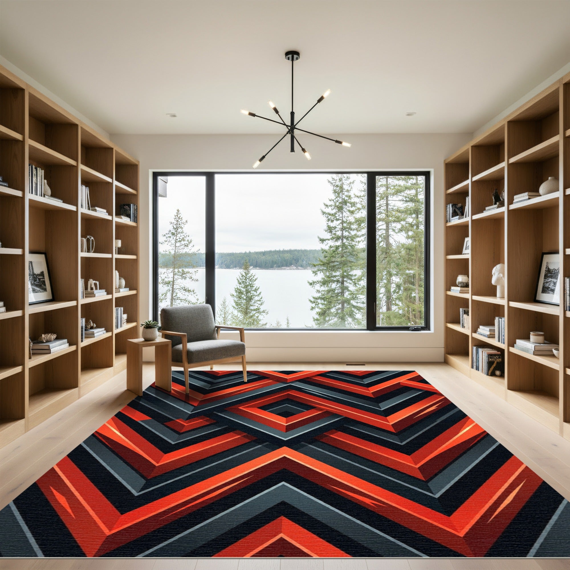 Modern Orange Chevron Geometric Rug