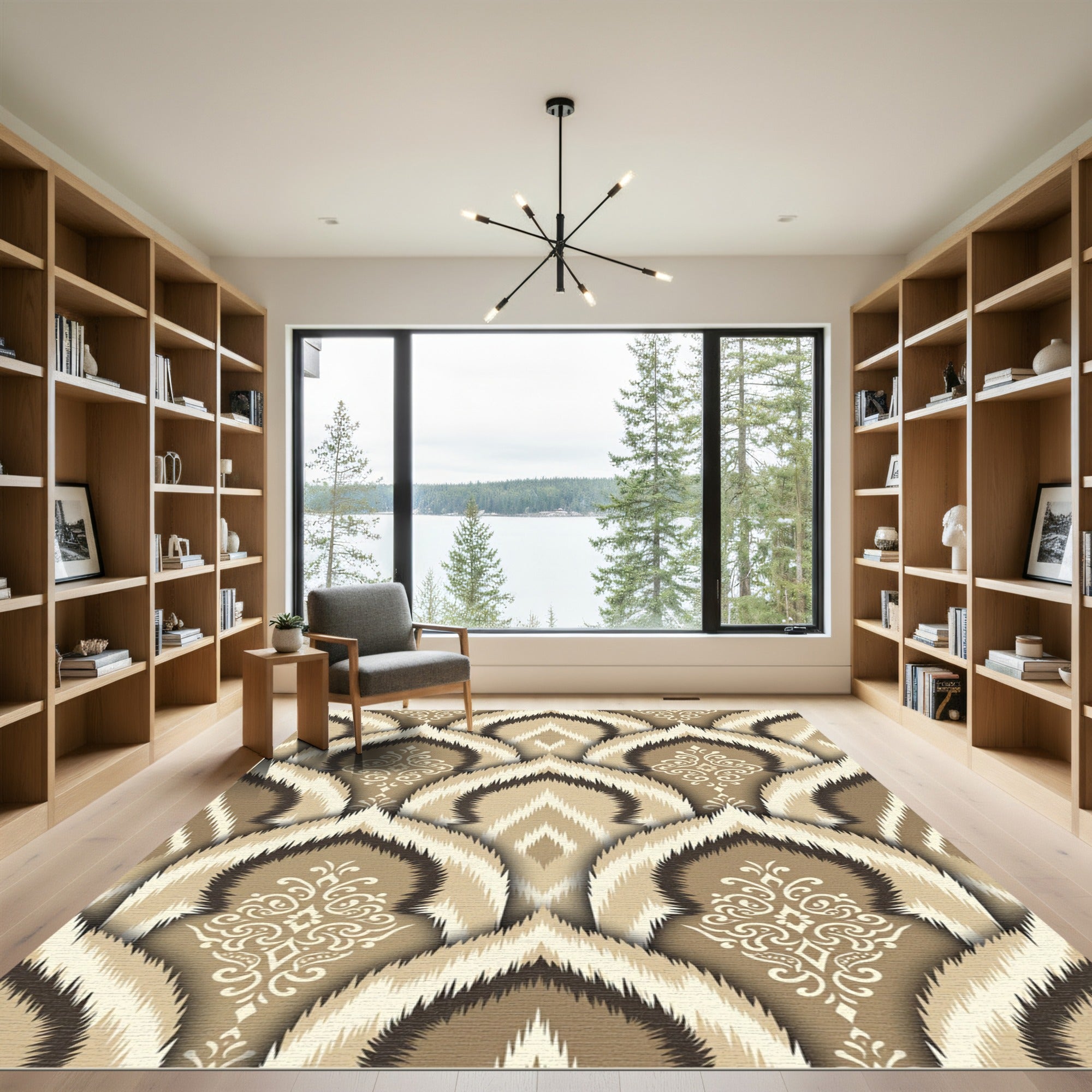 Neutral Earth Tone Ikat Medallion Rug