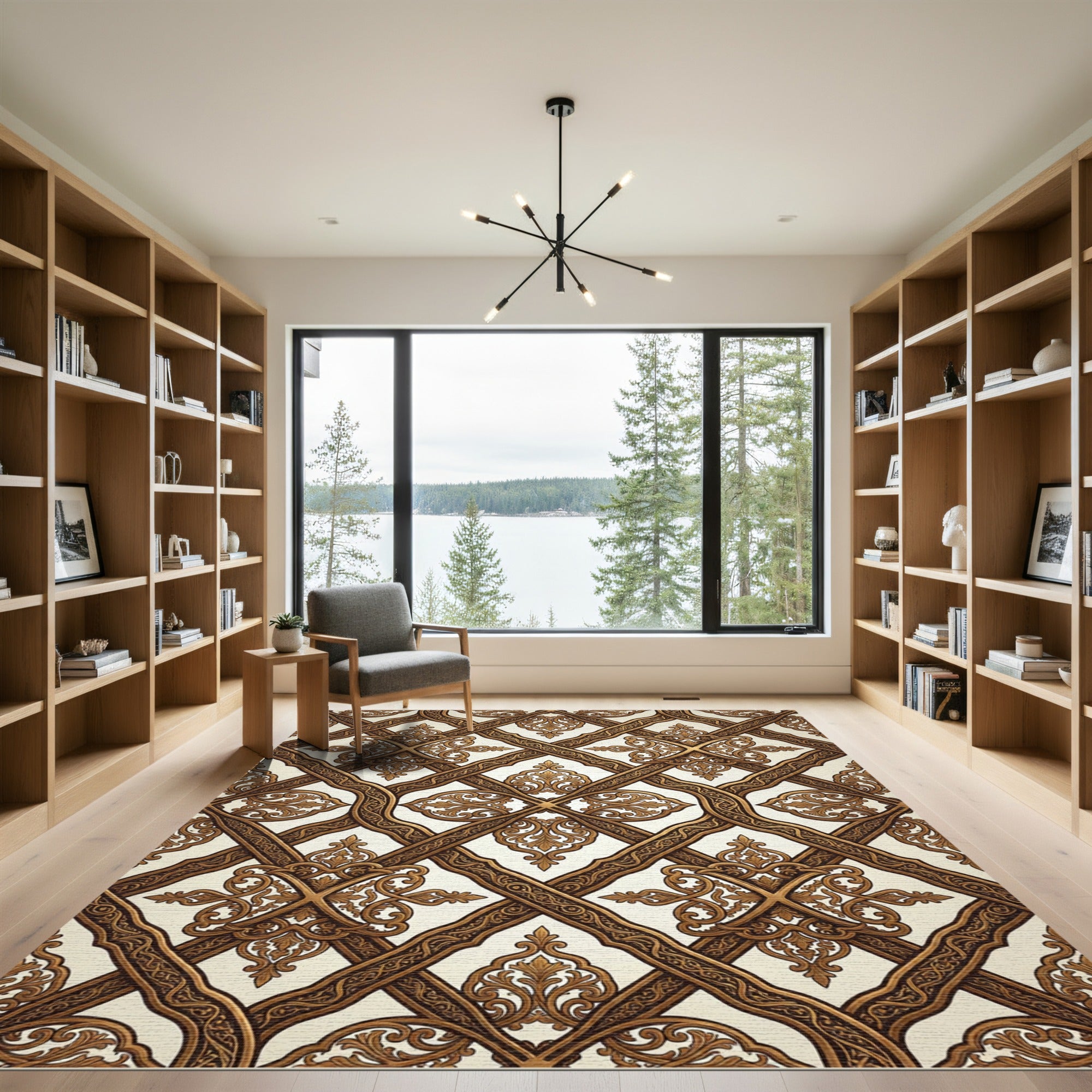 Golden Baroque Lattice Filigree Rug