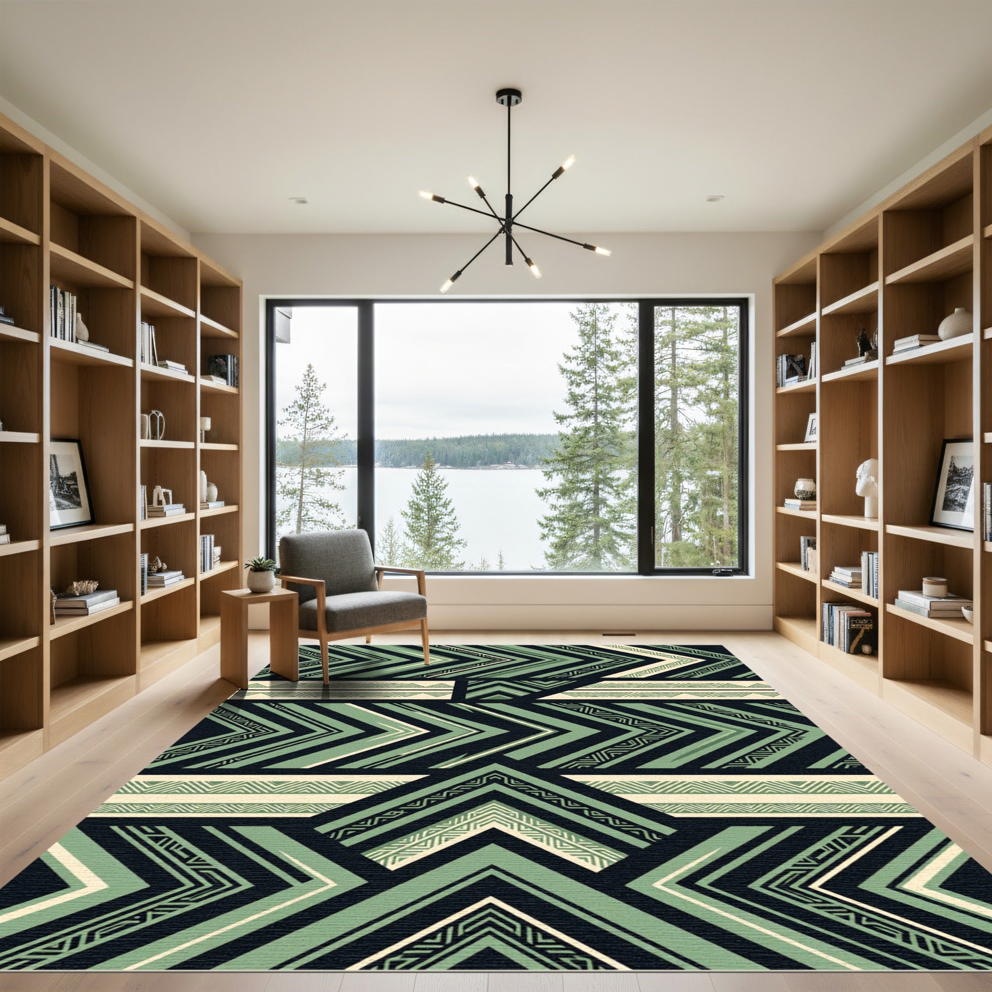 Sage Geometric Chevron Arrow Art Rug