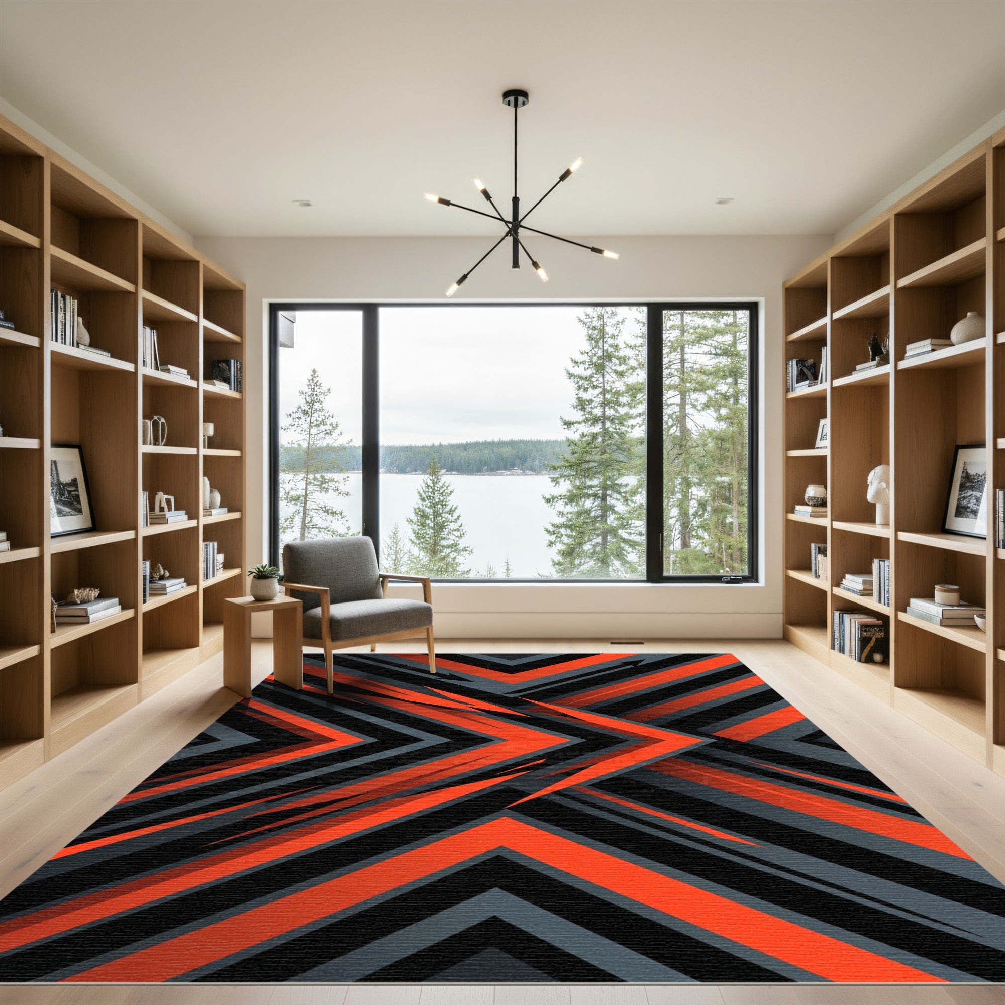 Bold Orange and Black Angular Geometry Rug