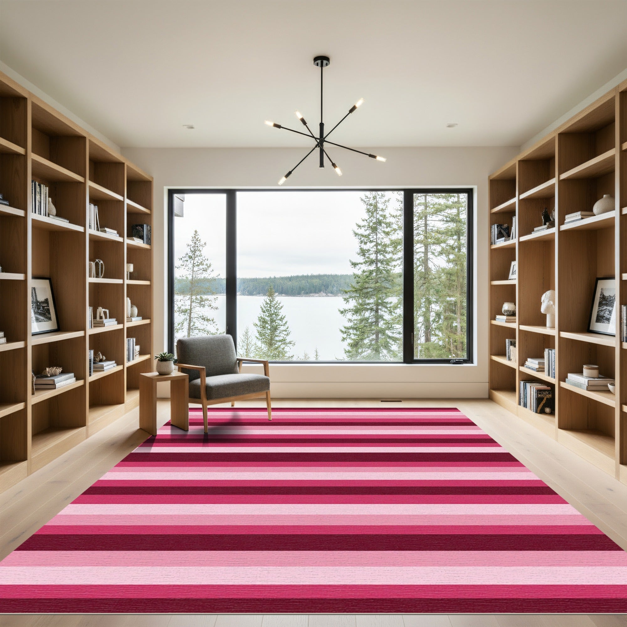 Pink And Burgundy Horizontal Stripes Rug