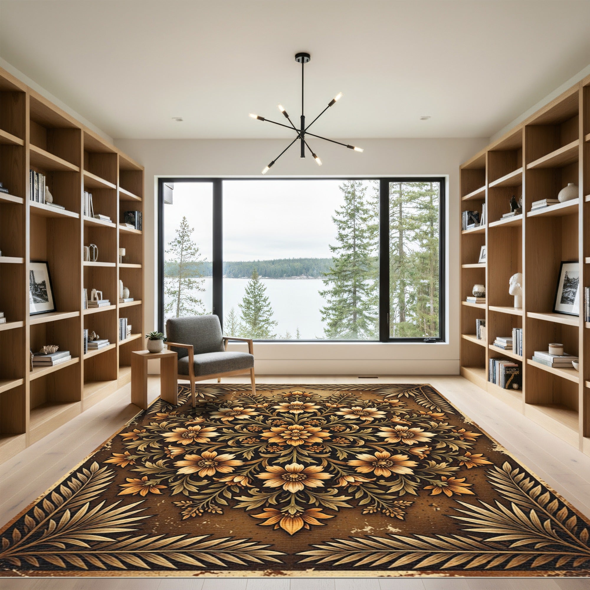 Golden Auburn Floral Medallion Rug