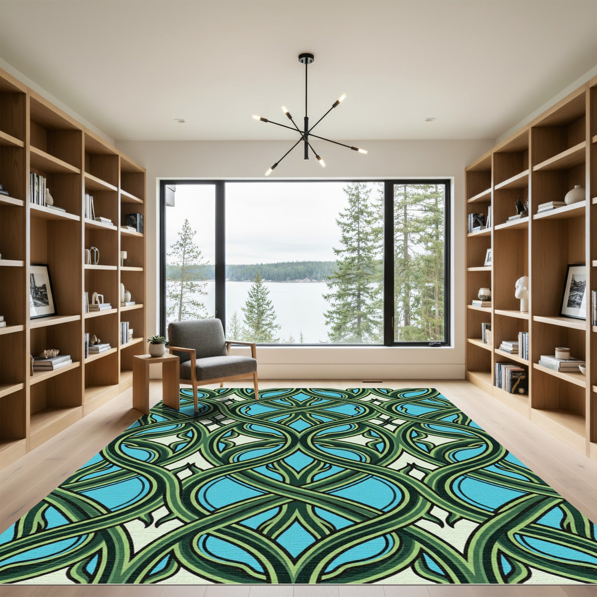 Art Nouveau Emerald Vine Intertwined Scroll Rug