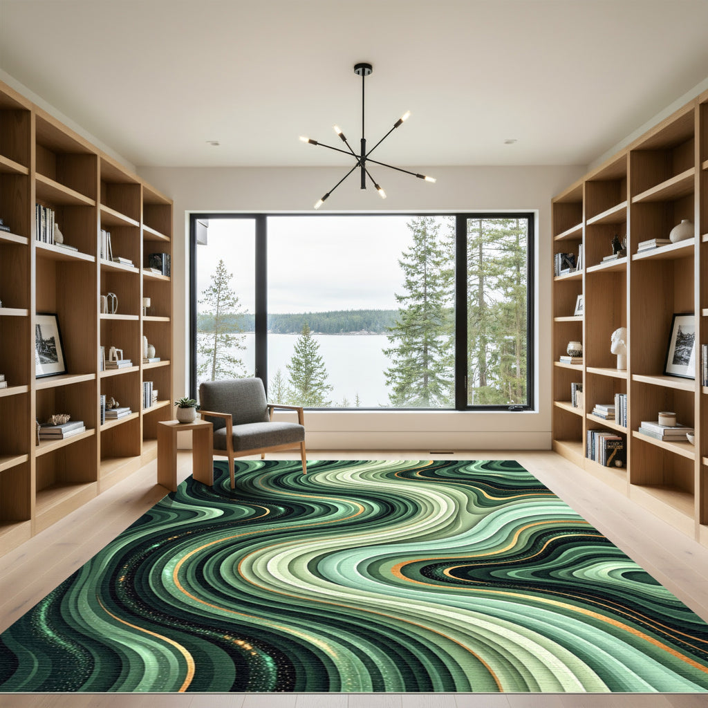 Emerald Green Swirl Agate Glitter Rug