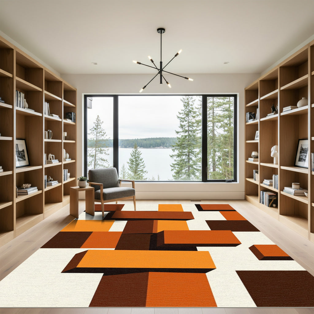 Modern Geometric Block Abstract Terracotta Rug