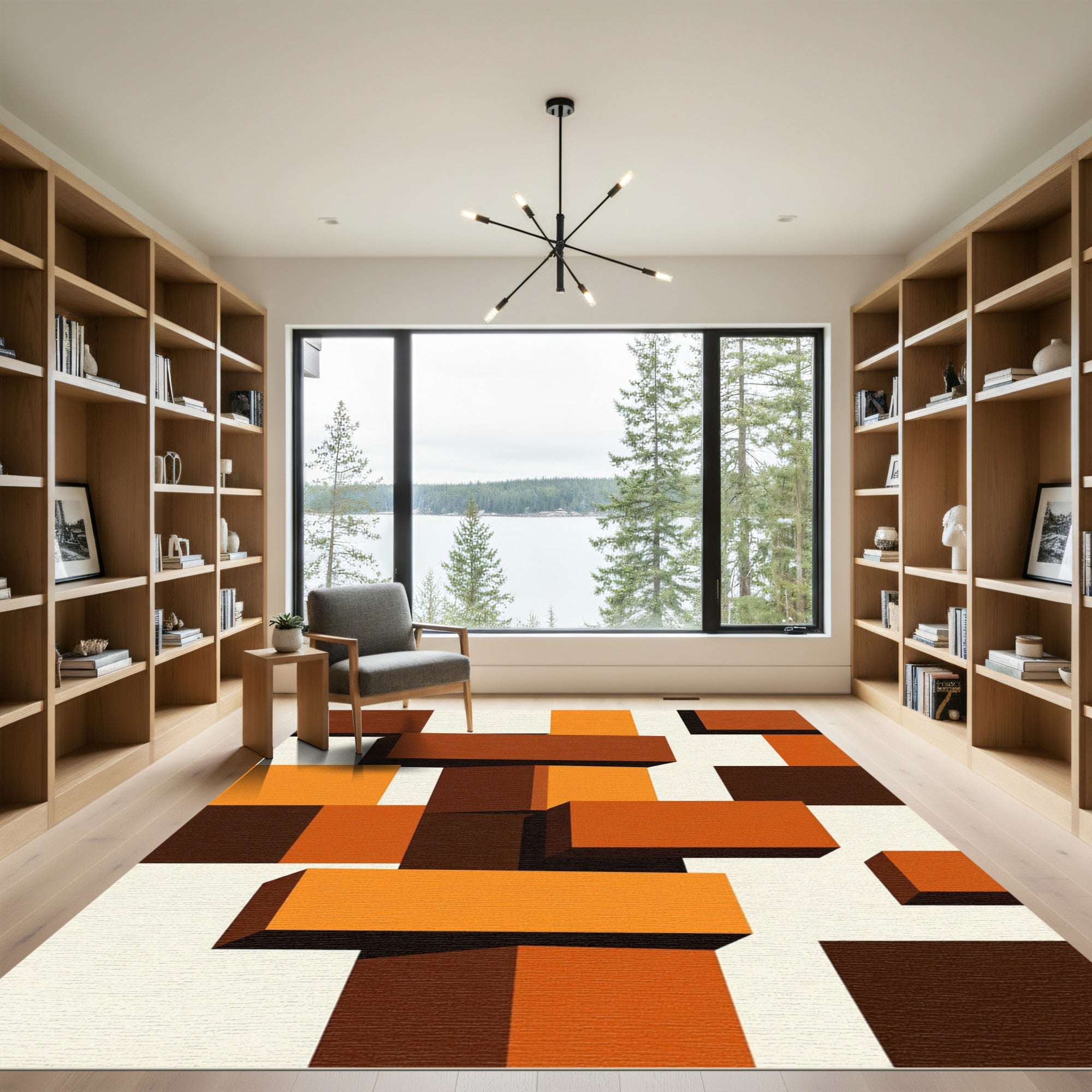 Modern Geometric Block Abstract Terracotta Rug