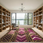 Art Deco Magenta Gold Geometric Statement Rug
