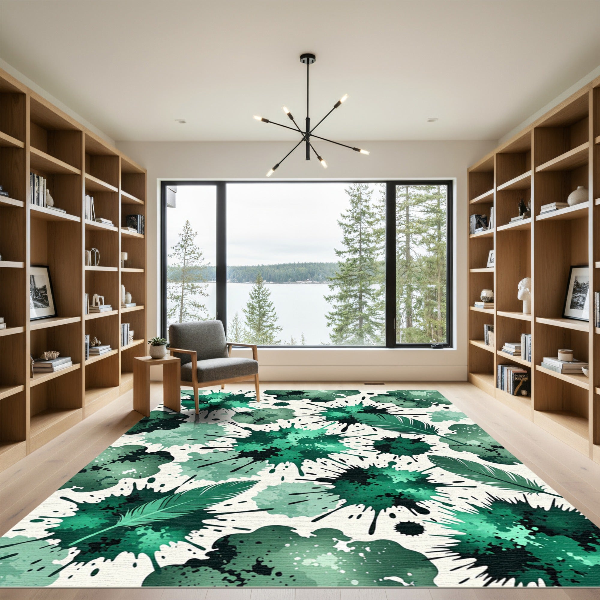 Emerald Splash Feather Abstract Rug