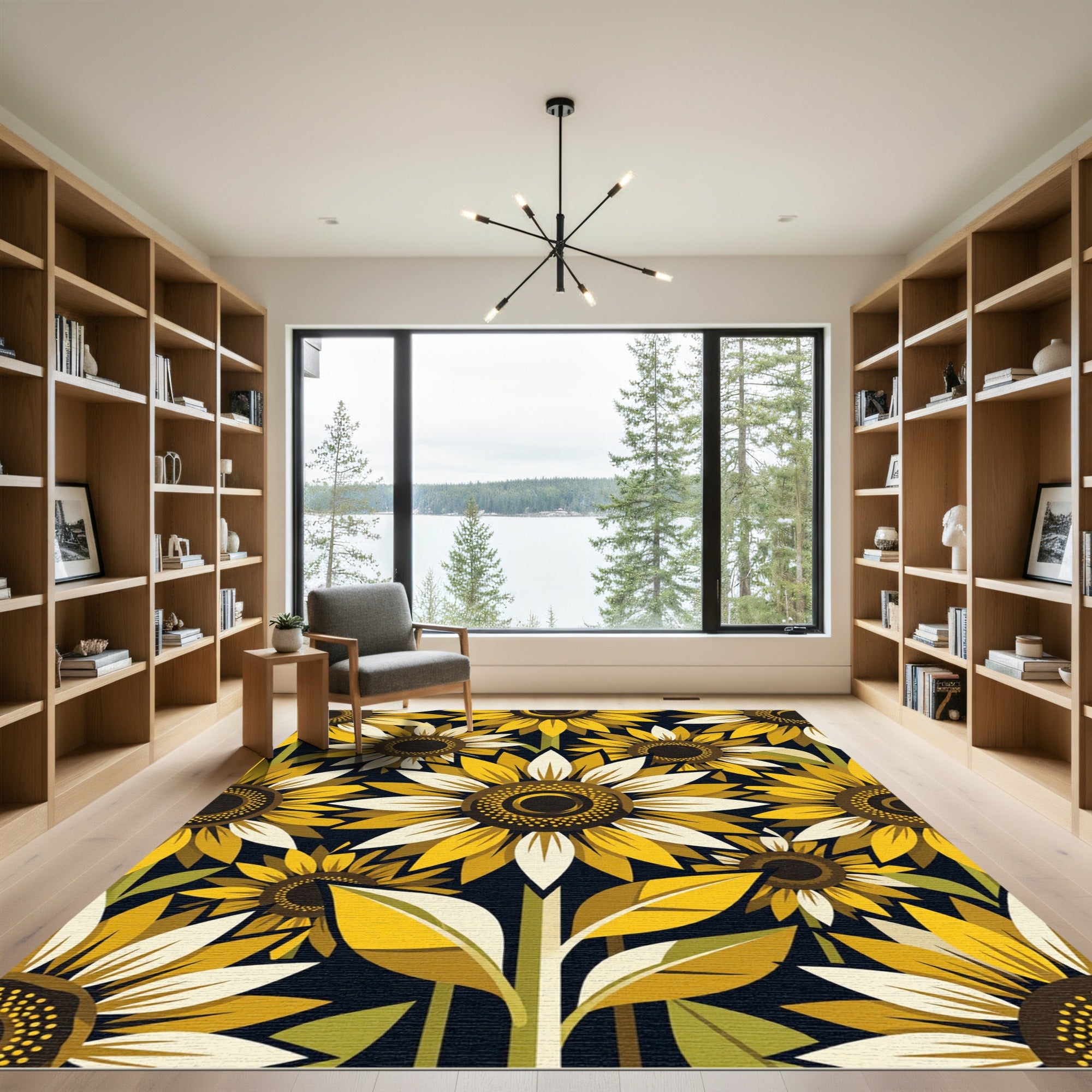 Golden Yellow Sunflower Botanical Repeat Rug