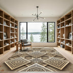 Elegant Taupe Geometric Mandala Tile Rug