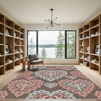 Lace Hearts White Pink Floral Rug