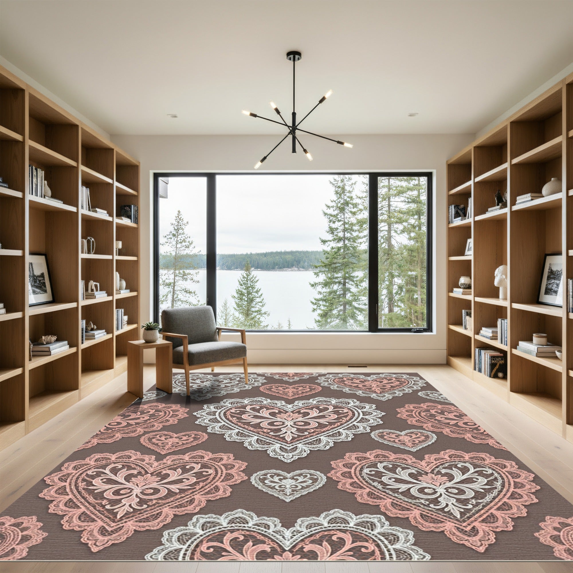 Lace Hearts White Pink Floral Rug