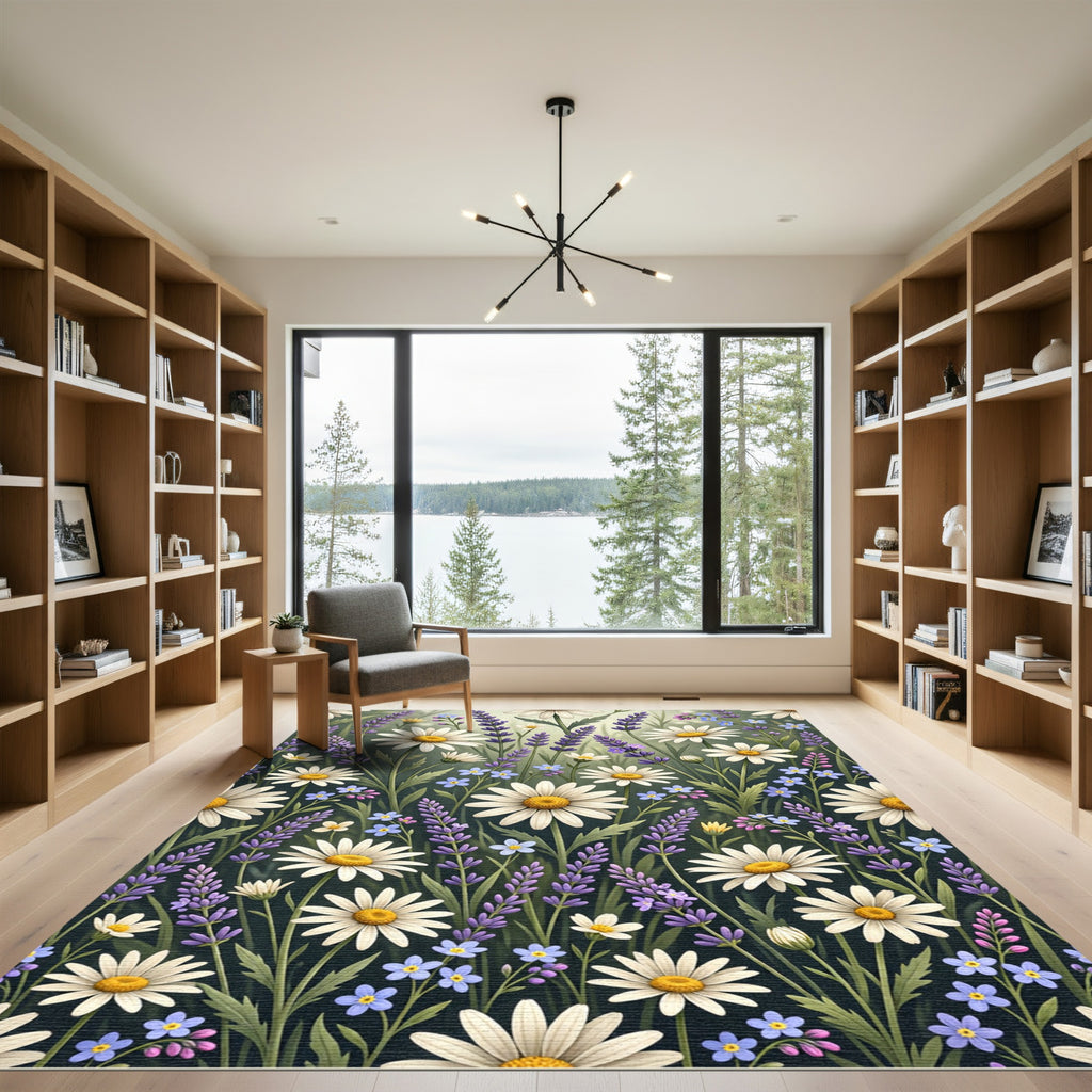 Daisies and Lavender Meadow Wildflower Rug