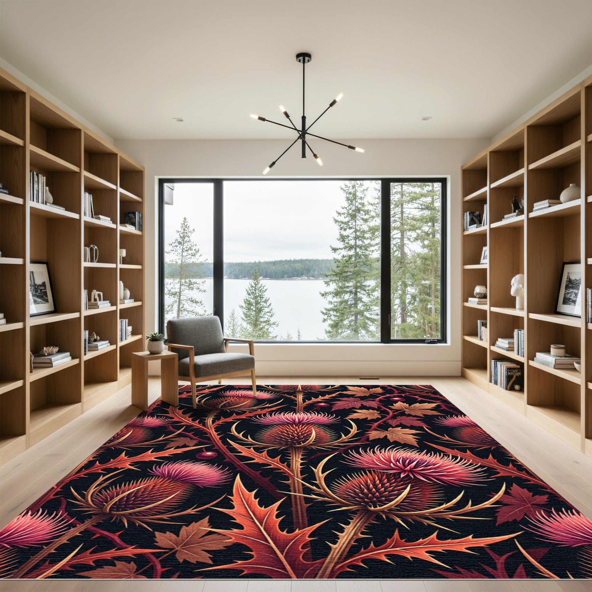 Autumn Thistle Floral Dark Botanical Rug