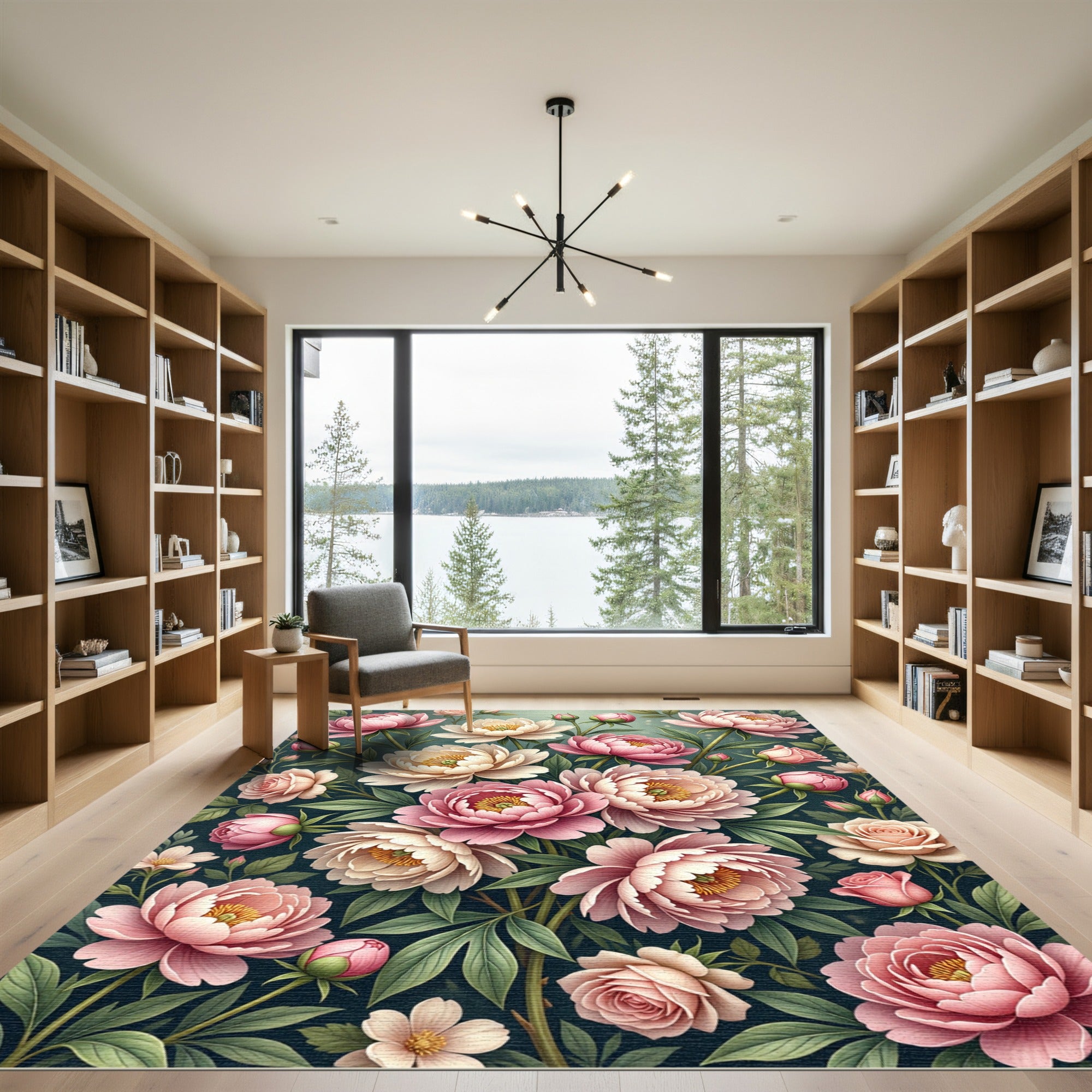 Elegant Blush Peony Botanical Garden Rug