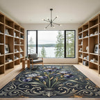 Elegant Lavender Iris Floral Scrollwork Rug