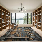 Rustic Hewn Wood Stone Inlay Rug