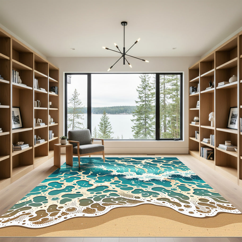 Abstract Teal Ocean Wave Foam Rug