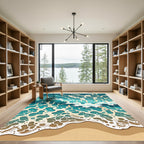 Abstract Teal Ocean Wave Foam Rug