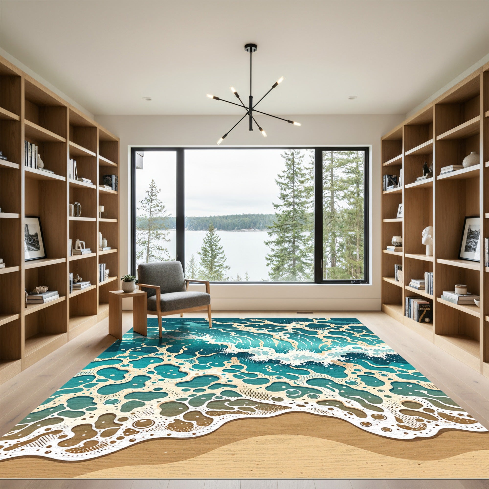 Abstract Teal Ocean Wave Foam Rug