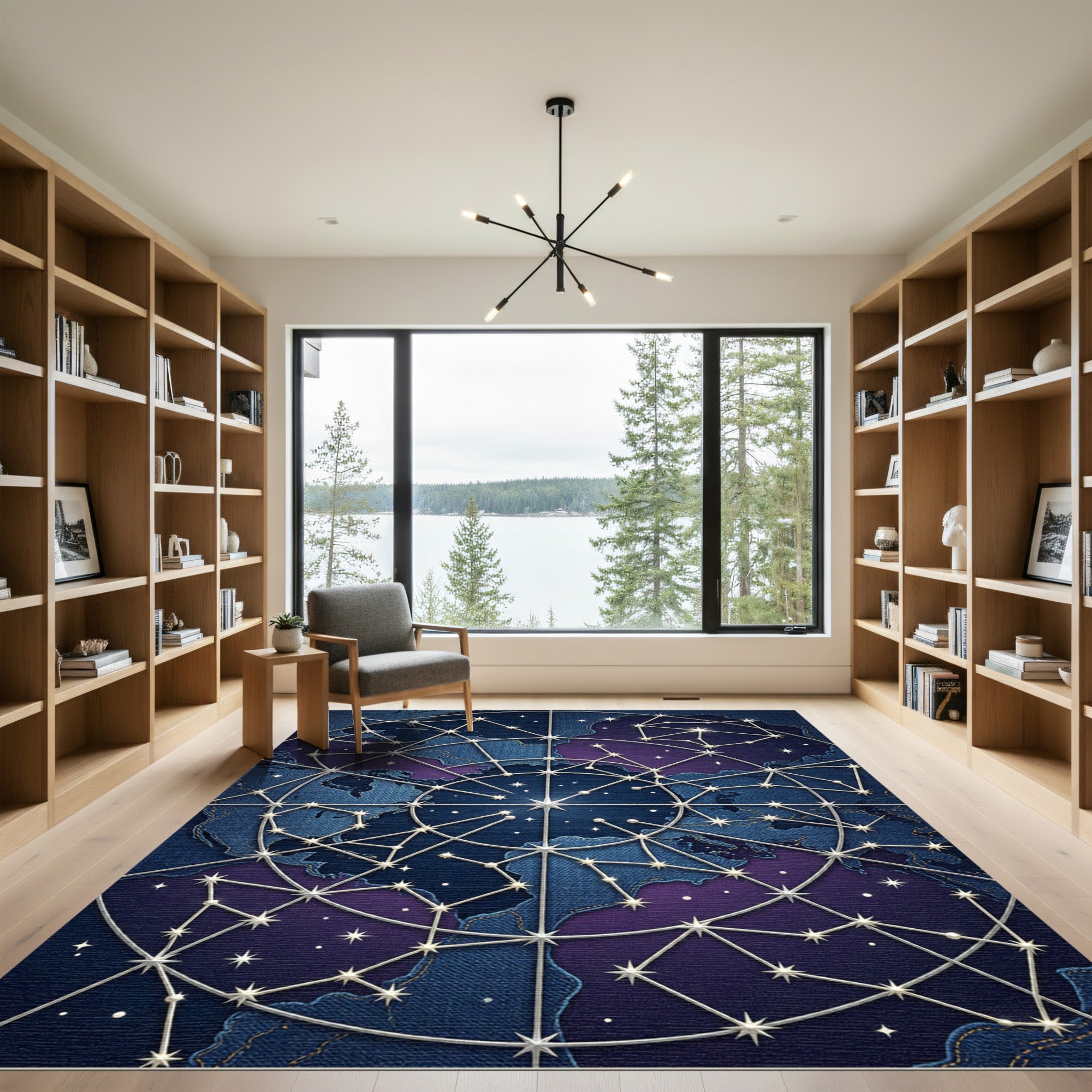 Celestial Indigo Constellation Geometric Map Rug