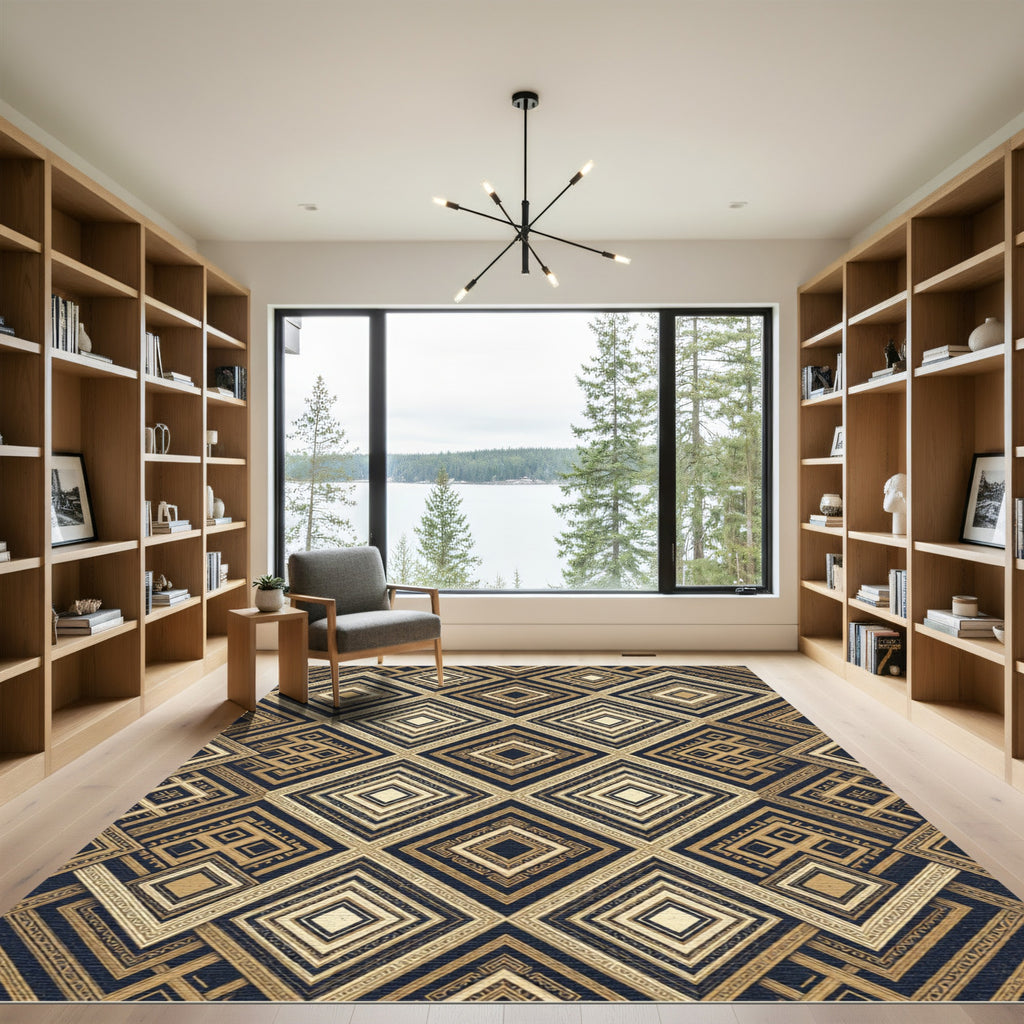 Gold And Black Art Deco Geometric Rug