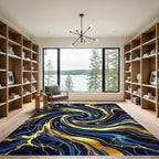 Luxury Navy Marble Golden Swirl Rug