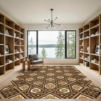 Timeless Golden Geometric Floral Tapestry Rug