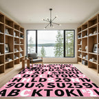 Bold Pink Typographic Collage Rug